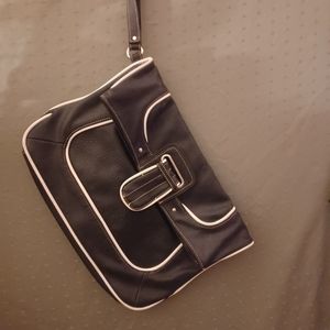 Black and white leather well made clutch/wristlet
